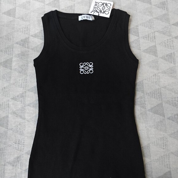 Loewe Tops - Loewe Black Anagram Embroidery Rib Knit Tank Top